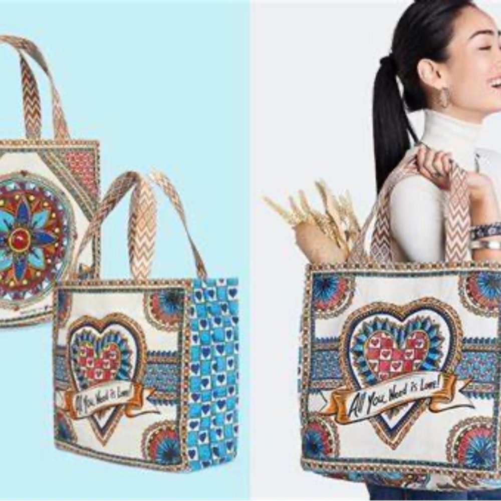 Brighton-White Multi-Color Heart Print Tote Bag - All You Need Is Love